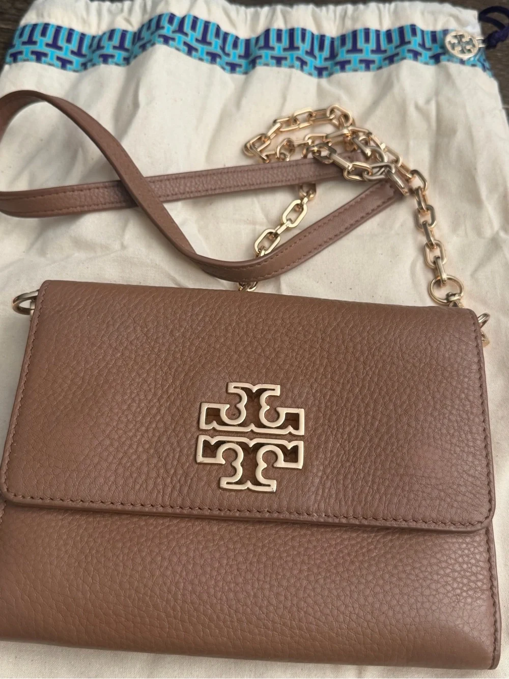 Tory Burch Crossbody Bag Tan Pebbled Leather
